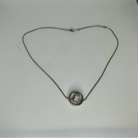 SWAROVSKI Crystal Heart in Circle Silver Sculptural Necklace 15.75” Chain - Picture 5 of 7